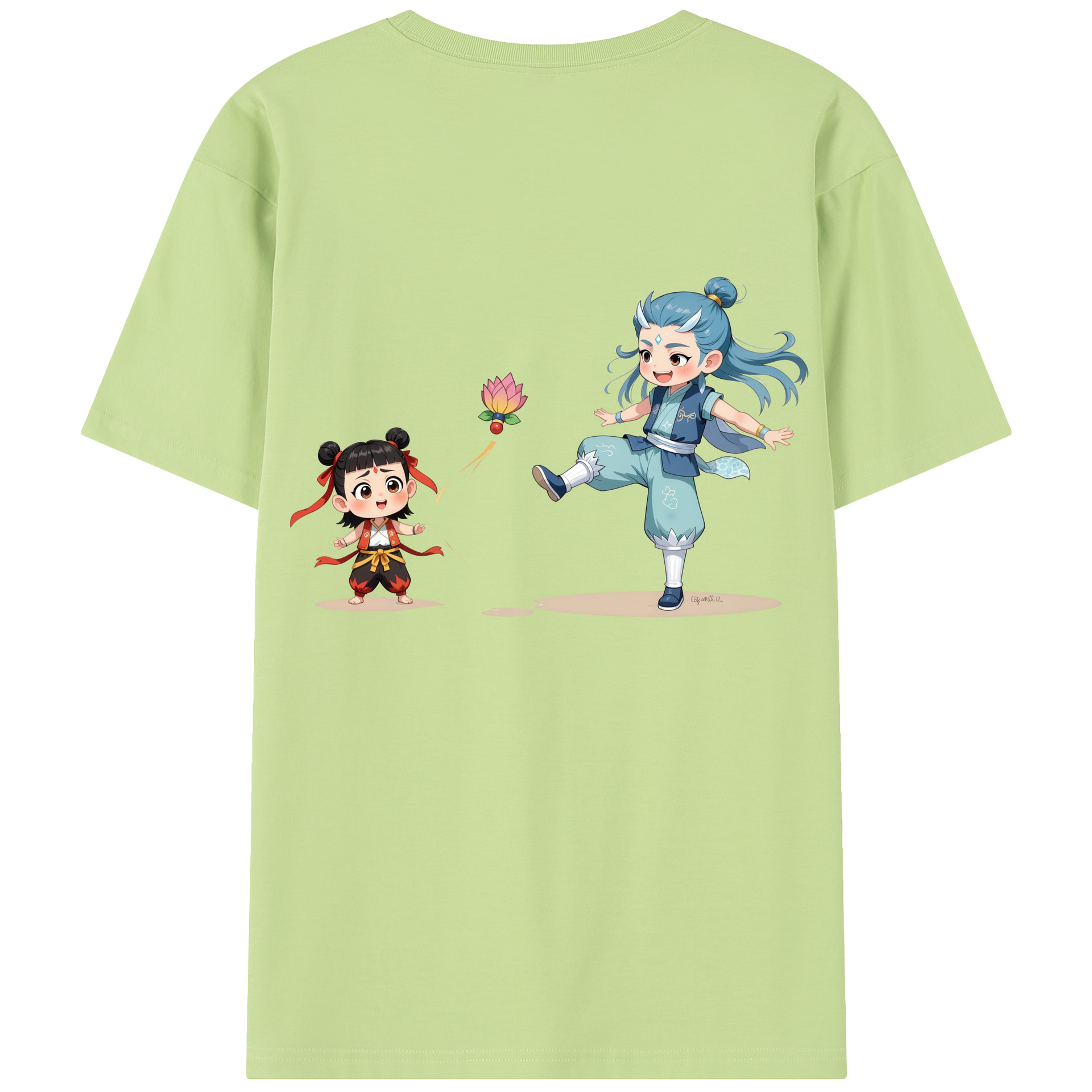（画像用） Ne Zha 2 ナタ 魔童の大暴れ 綿100％半袖Tシャツ（背面プリント）